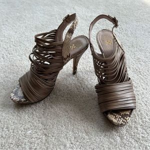 Vince Camuto Nude Leather Snakeskin Strappy Heels